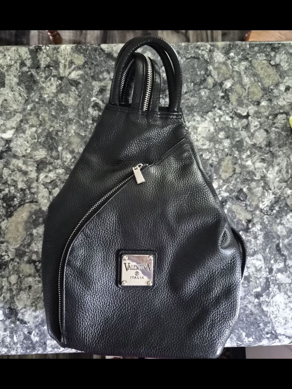 Valentina Black Leather Sling Backpack
